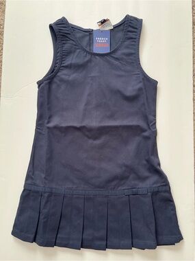 French Toast Girls Navy Blue Sleeveless School Dress with Pleated Hem